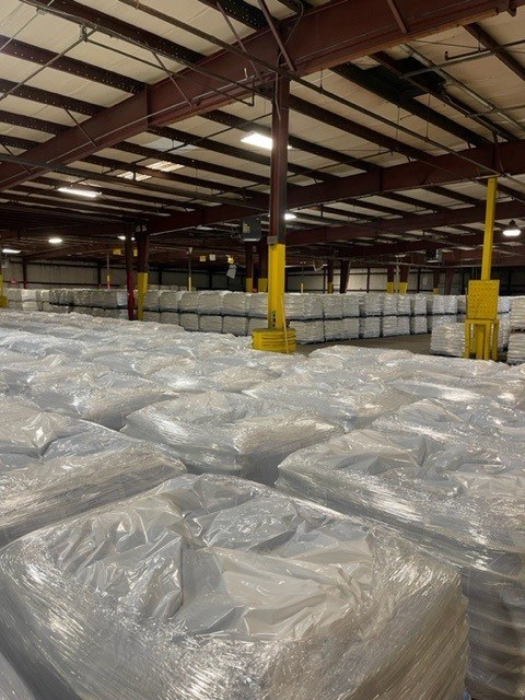 Bagged product stored inside a warehouse